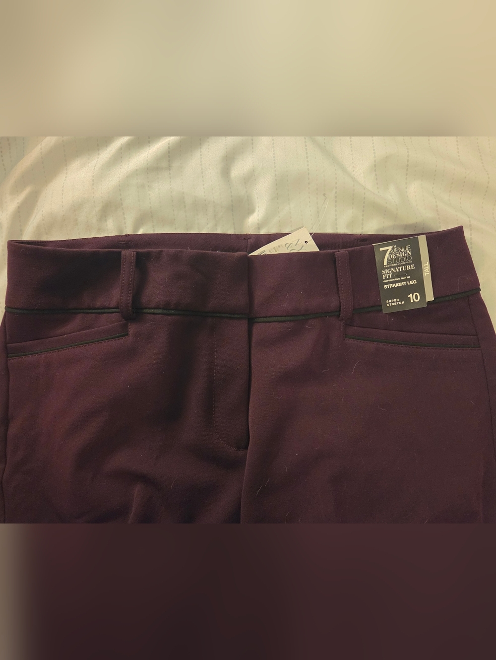 New York & Company Burgundy Tailored Pants with Black Accents